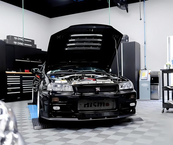 swisstrax nissan skyline r34 garage flooring grey blue