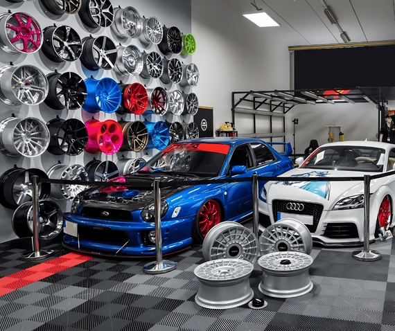 swisstrax subaru impreza audi tt garage flooring black red