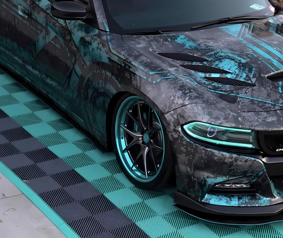 custom dodge charger teal wrap