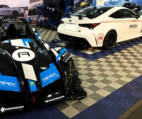 swisstrax radical race car lexus garage flooring blue grey