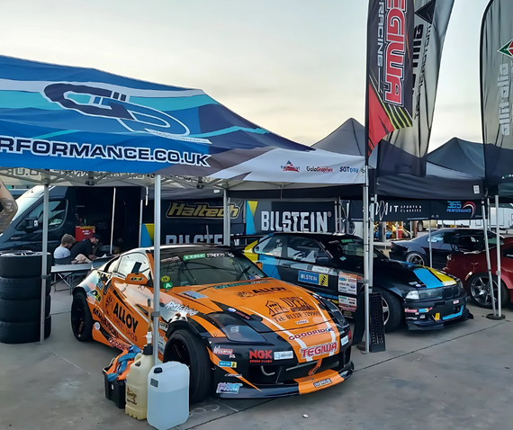 gala performance race awning orange nissan 350z paddock