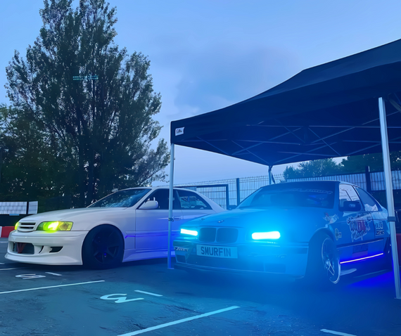 night time trackside gazebo bmw e36 and toyota chaser