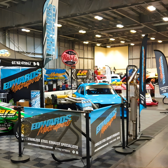 motorsports company promotional stand